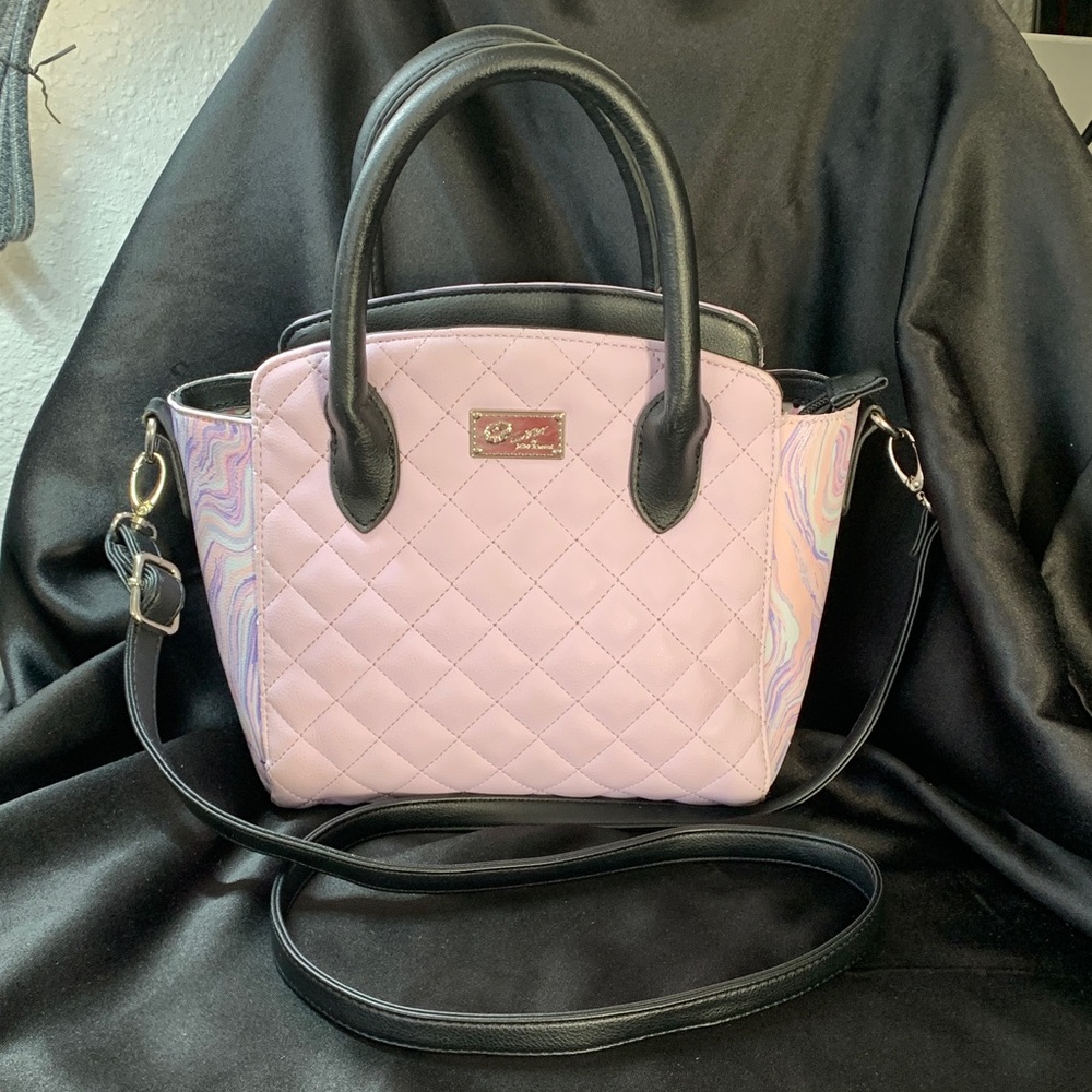 Luv Betsey Johnson Lilac Purple Quilted  Crossbody Bag with Black Handles